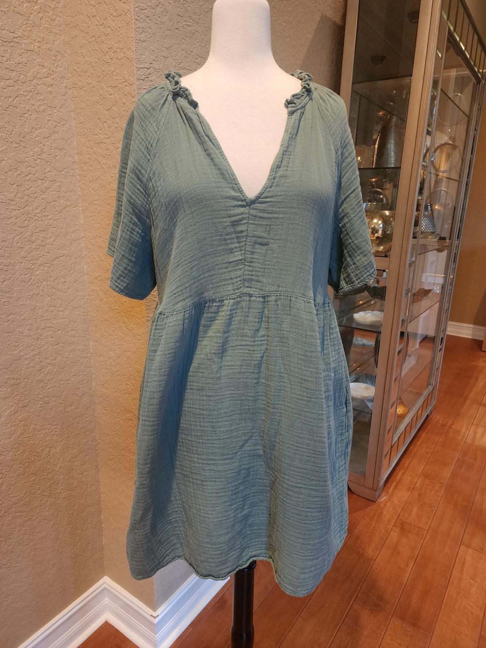 Old Navy Sage Green Textured Babydoll Dress